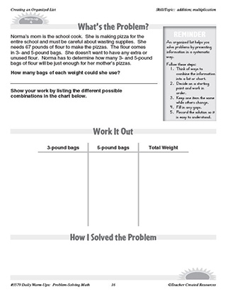 Creating an Organized List Daily Math Warm-Ups and Answer Key Grade 4-6