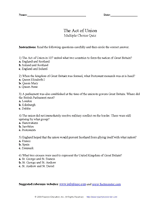 The Act of Union Multiple Choice Quiz